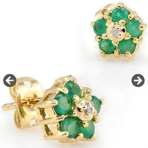 Beautiful Womens 18K Yellow Gold Over Sterling Silver Diamonds/Emerald Design